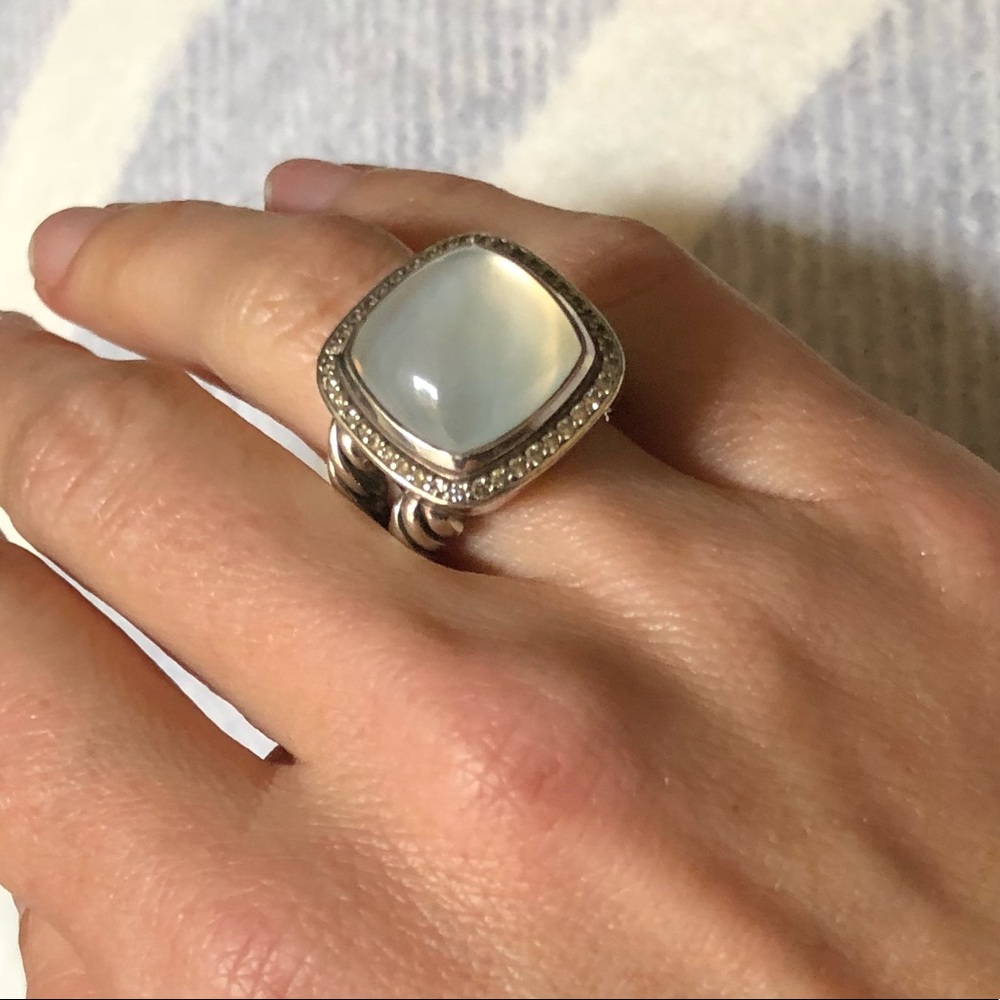 SOLD David Yurman Moonstone & Diamond Ring - Picture 3 of 8